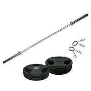 Total 37kg - 180cm Olympic Barbell Weight Set - Rubber Coated Weight Plate
