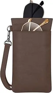 [FINTIE] Double Eyeglasses Pouch with Carrying Strap, Portable Squeeze Top Microfiber Soft Glasses Case Sunglass Pouch
