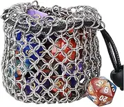 YOUSHARES Drawstring Game Dice Bag - Stainless Steel Chainmail DND Dice Pouch for Metal Polyhedral D&D Dice Set, Coin