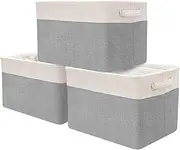 LOONGSUEN 3-Pack Collapsible Fabric Storage Baskets, 40x33x25cm Rectangular Organizer Bins for Shelves, Closets, Nursery, Home, Office, and Gift Storage,(White & Grey)