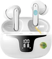 Wireless Earbuds Bluetooth 5.3 Headphones with 4 Noise Cancelling Mics, ANC ENC, HiFi Stereo Sound, LED Power Display, 40H Playtime – True Wireless Earphones AU (ENC Only, White)