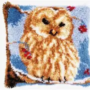 Whimsy Owl DIY Latch Hook Pillow Kit - Crochet Yarn Rug with Pre-Printed Cushion