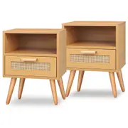 ALFORDSON Set of 2 Bedside Table - Axel Scandinavian Rattan Nightstand (Wood)