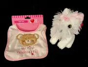 2 PC Set Baby -My First VALENTINES Day- Bib & Soft White Terrier Dog Plush NWT