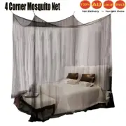 4 Door Corner Post Bed Canopy Mosquito Net Mesh Netting Black King Size Home AU