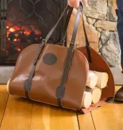 plow and hearth Leather Log Carrier with Leather Handles - Tan