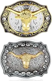 [WILLBOND] 2 Pieces Longhorn Bull Eagle Letter J Belt Buckle Cowboy Belt Buckle Western Rodeo Bull Buckle for Men