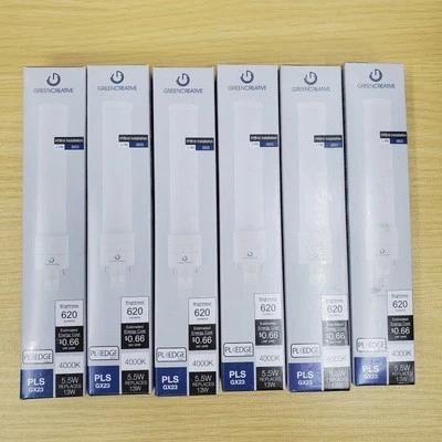 (6) Green Creative 36635 LED Bulb 2 Pin PLS GX23 5.5W Cool White 4000k 620 Lumen