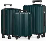 [SHOWKOO] Luggage Sets 3 Piece 100% PC Ultra Tough Hardside Expandable Suitcases Sets with TSA Approved Lock Double Spinner Wheels (20in/24in/28in, Dark Green