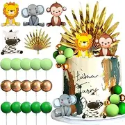 JeVenis Sage Green Balls Jungle Baby Shower Cake Decoration Safari Animals Wild One Two Wild Cake Topper Giraffe Monkey