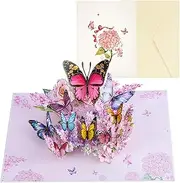 3D Butterfly Pop up Card, Butterfly and Flower 3D Greeting Card with Envelope for Any Occasion, Birthday, Mother's Day, Anniversary, Valentines Day, Handmade Gifts, Foldable Celebration Cards for Friends (Red)