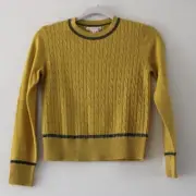 NWT Bonpoint Long Sleeve Lambswool Honey Yellow Metallic Cable Knit Sweater 12
