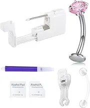 QWALIT Titanium Belly Button Piercing Kit Silver Floating Belly Button Piercing Kits Self Belly Piercings Gun at Home Surgical Steel Implant Grade Titanium Belly Rings Pink Flat Back Navel Ring, Metal