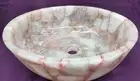 18" Rose Quartz Round Wash Basin Handmade Luxurious Crystal Stone Vanity Sink