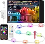 DIY Permanent Outdoor Lights,Arbitrary Trimming Smart RGB+IC eave Light, 30M Outdoor LED Eaves Lights, IP68 Waterproof, for Halloween Decorations, Christmas, Work with Bluetooth