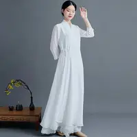 在飛比找樂天市場購物網優惠-白色古風禪舞服女秋季漢服女改良式旗袍唐裝上衣中國風復古茶藝服