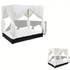 Sunlounger with Curtains Poly Rattan Outdoor Lounge Bed Brown/Black vidaXL