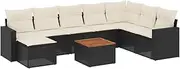 vidaXL Garden Sofa Set - Black Poly Rattan Modular Outdoor Patio Furniture with Cushions & Storage - 9 Piece