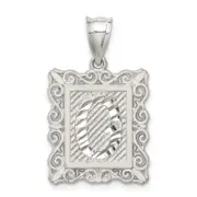 Sterling Silver Square Diamond-Cut Letter O Initial Pendant