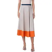 Akris punto Colorblock Cotton Gabardine A-Line Skirt in Beige-Navy-Orange at Nordstrom, Size 10