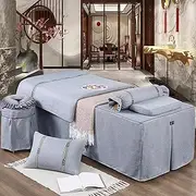 Gray,60x180cm/23.6x70.8in,Reusable Massage Bed Cover Linen with Holes Elastic Solid Color Massage Bed Sheets Washable Pillowcase Stool Cover Quilt Bed Cover 4 Pieces Set