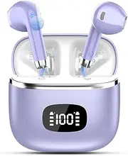 Wireless Earbuds Bluetooth, Headphones Bluetooth 5.3 with HiFi Stereo Deep Bass, Ear Buds Noise Cancelling with ENC Mic, LED Display, 40H Playtime Earphones for Computer Laptop Pad Phone, Dark Purple