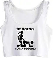 [Xbumupa] Begging for a Pegging Woman Funny Sleeveless Crop Top Cotton Sport Vest Cropped Tank Top Naughty Camisole