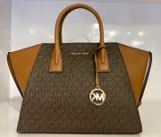 Michael Kors Avril Large Top Zip Brown MK SIGNATURE Satchel Crossbody Handbag