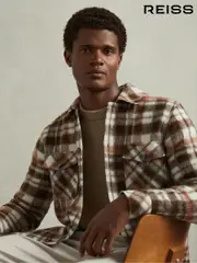 Reiss Brown Wade Patch-Pocket Checked Overshirt (AB2284) | $350