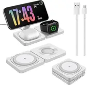 3 in 1 Wireless Charging Station Portable Travel Charger Wireless Charging Pad Magnetic Charger Stand for iPhone 16 15 14 13 12 Series,iWatch 10/Ultra 2/9/Ultra/8/SE2/7/6/Se/5/4/3/2,Airpod4/Pro/3/2