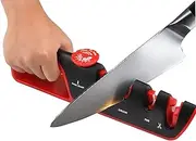 Knife Sharpener Adjustable Sharpening Angle Kitchen Knives and Scissors Sharpening Tool Professional Chef's Precision Kitchen Knife Blade Manual Sharpener (red)