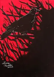 Original painting 5x7" Raven bird on canvas panel by Lynne Kohler