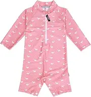 [weVSwe] Baby Girls' Swimsuit One-Piece UPF 50+ Long Sleeve Girls Rash Guard with Crotch Zip 0-3 Years, 2-Pink Whale, 12-18 Months