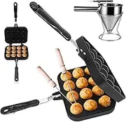 Home 12 Holes Takoyaki Grill Pan Non Stick Takoyakii Maker with Separating Funnel Cup& 2 Baking Needles 4 Cm Waffle Maker Pan Aluminum Plate with Anti-Scald Handle for Home Kitchen
