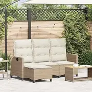 Beige L-Shaped Reclining Garden Sofa with Cushions, Durable Poly Rattan Outdoor Furniture, Adjustable Backrest for Comfortable Seating Experience, Removable Cushion Covers, Weather-Resistant Design