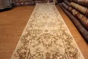 13 Ft. long handmade hall runner light green background ORIENTAL RUG #5271