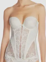 $270 Simone Perele Women's Ivory Satin Lace Plunge Covertible Bustier Size 38D