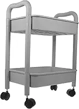 LOPUNER Mobile Rolling Storage Cart Double Tier Utility Trolley for Bathroom Kitchen and Office Organization Material with Wheels for Easy Mobility Space Saving Design Grey