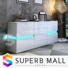 Modern High Gloss Sideboard Buffet Storage Cabinet Cupboard w/Free RGB LED White