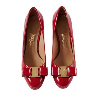 Salvatore Ferragamo 經典款 OSIMO 紅色漆皮蝴蝶結細跟高跟鞋