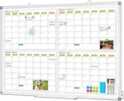 Dry Erase Calendar for Wall 4 Month, WALGLASS 36" x 24" Large Double-Sided White Board Calendar, Dry Erase Monthly Planner Board, Silver Aluminum Frame Hanging Wall Mounted for Office Home School