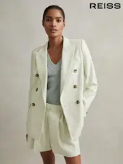 Reiss Mint Dianna Double Breasted Linen Blend Suit Blazer (707207) | $545