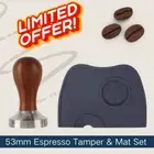 53mm Coffee Tamper & Mat Set for Espresso Machine Barista Tool – Rosewood Handle