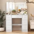 7 Drawers Dressing Table with Large LED Lighted Mirror Vanity Make up Desk Set