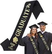 [Generic] Graduation Sash 2025,Graduation Gold Glitter Letter Stole Shoulder Strap | Ribbon Etiquette Belt, Photo Booth Props for Women Men