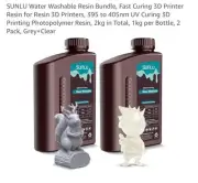 SUNLU 2KG 3D Printer Resin UV 395 405nm Durable Water Washable Grey & Clear New