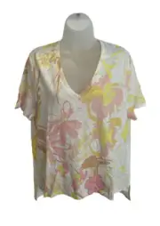 BNWT Ted Baker Ciana V Neck Printed Linen Short Sleeve Top T-shirt White 3 UK 12