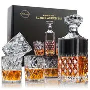 LIGHTEN LIFE Whiskey Decanter Set,Italian Style Decanter Set with 4 Glasses i...