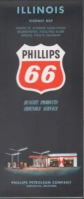 1962 Phillips 66 Road Map: Illinois Highway Map NOS