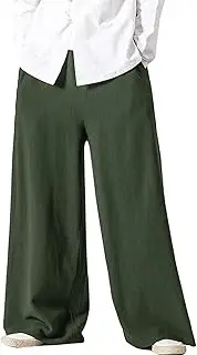 [Flygo] Mens Casual Cotton Linen Wide Leg Jogging Harem Pants Palazzo Trousers